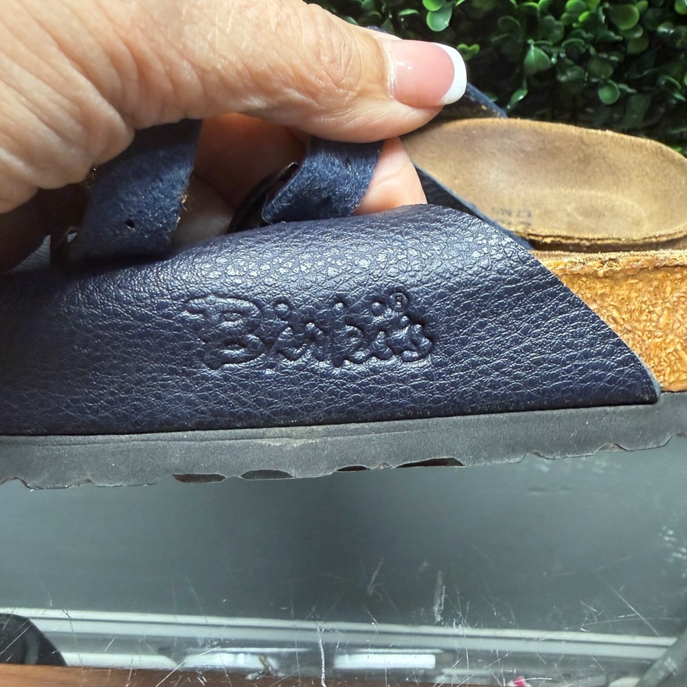 Women's Birki’s Navy Leather Clog Mules with Buckle Straps - Picture 5 of 8